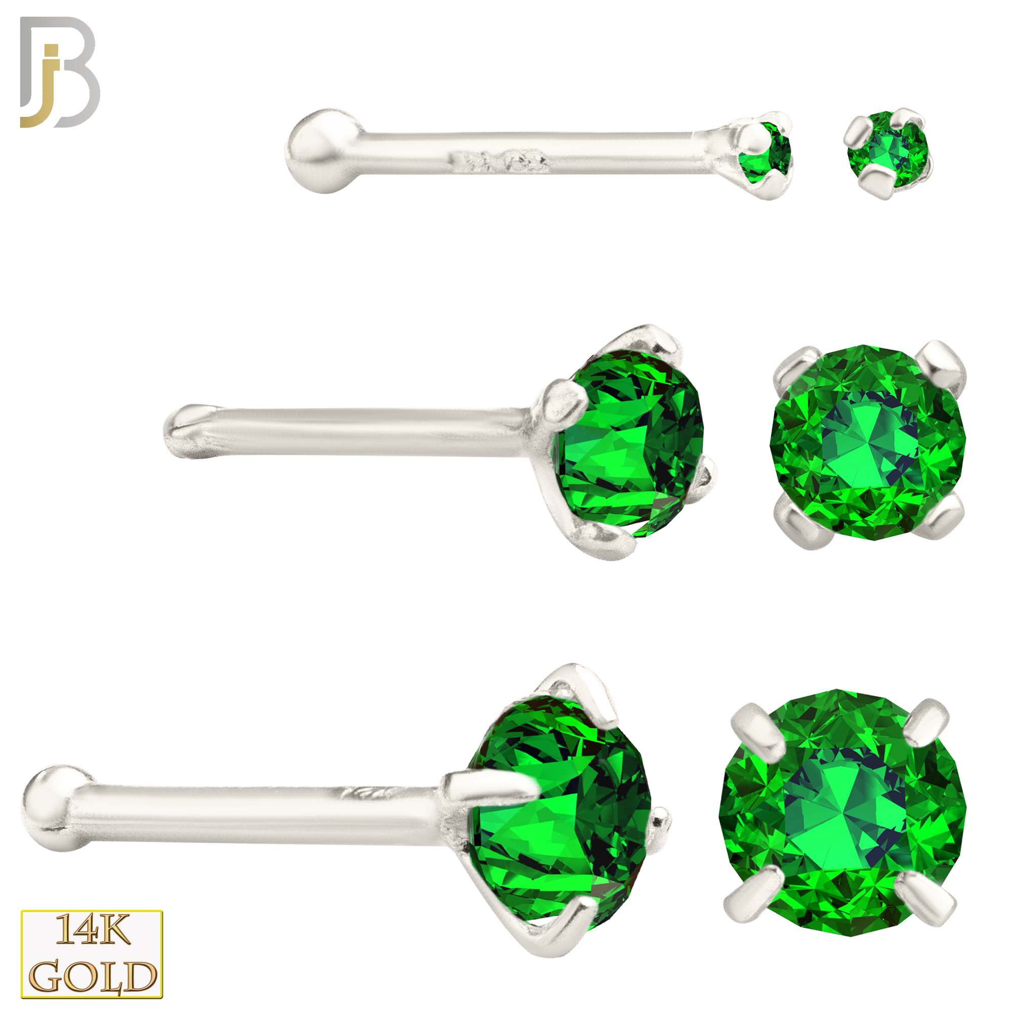 14-NR01CWE - 20g 14k White Gold Nose Bone with Emerald Colored CZ image 0