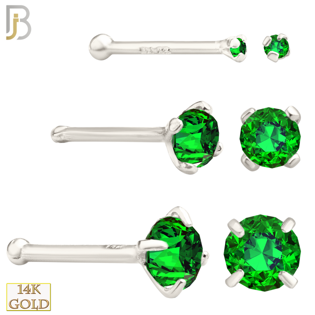 14-NR01CWE - 20g 14k White Gold Nose Bone with Emerald Colored CZ image 0