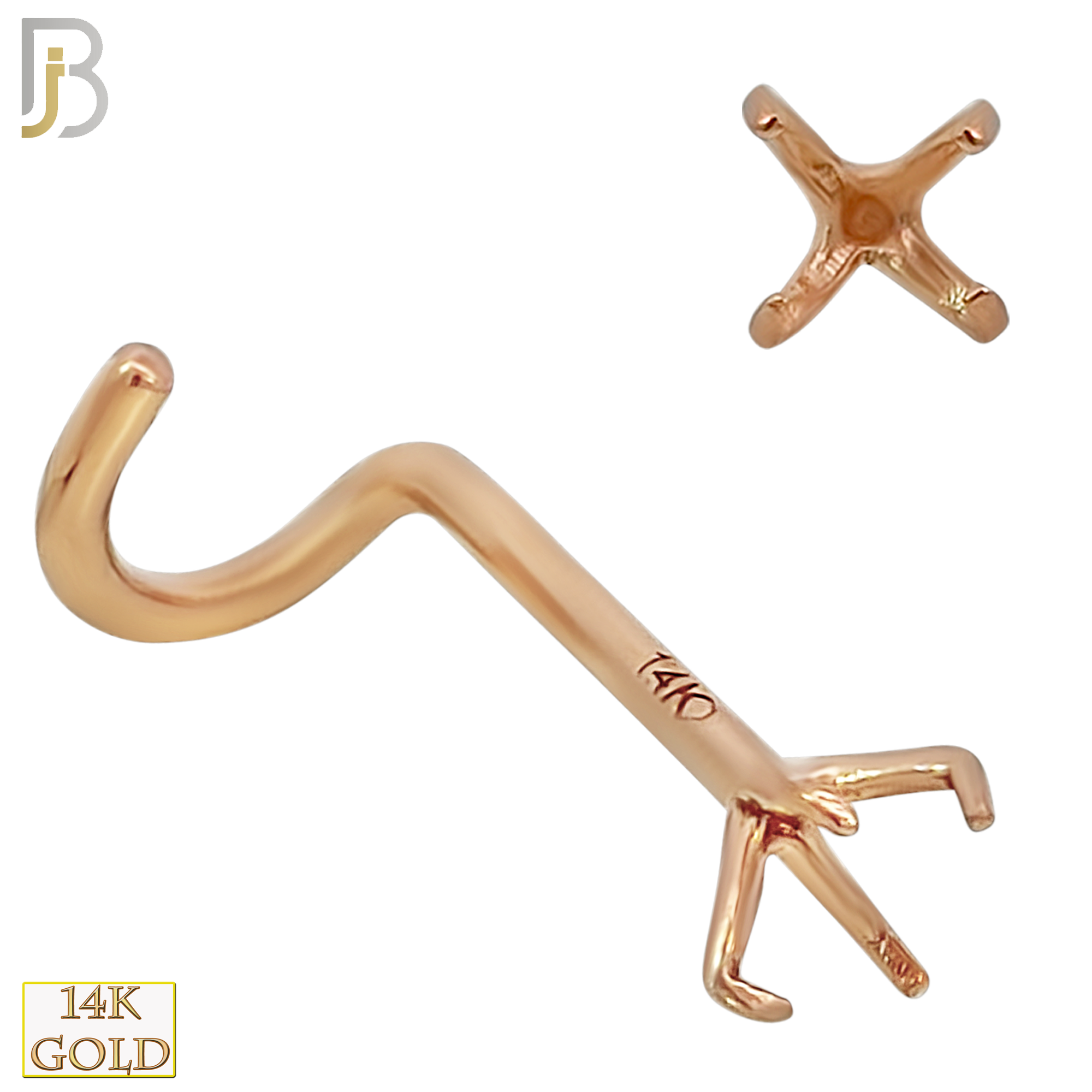 14-NR03R-20 - 20g Thickness 14k Solid Rose Gold Prong Setting Nose Screw, Cork Screw Mounting Only image 5
