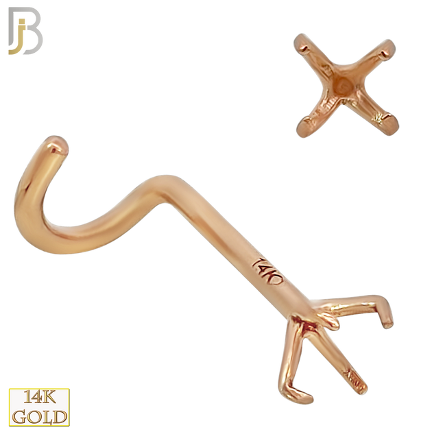 14-NR03R-20 - 20g Thickness 14k Solid Rose Gold Prong Setting Nose Screw, Cork Screw Mounting Only image 5