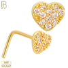 14-NR104L - 14k Yellow Gold Heart with Multi CZ L-Shape Nose Ring image 0