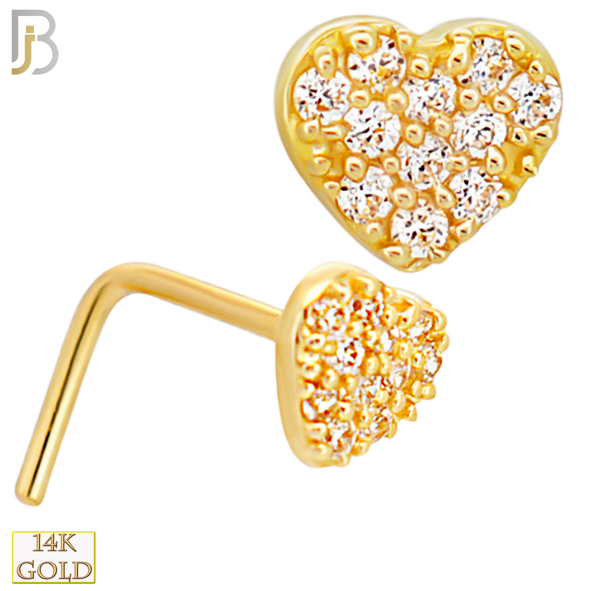 14-NR104L - 14k Yellow Gold Heart with Multi CZ L-Shape Nose Ring image 0