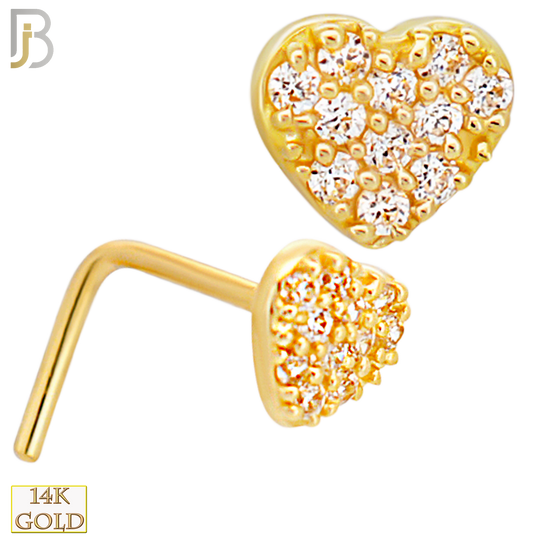 14-NR104L - 14k Yellow Gold Heart with Multi CZ L-Shape Nose Ring image 0