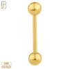 14-BB01Y16 - 14k Solid Gold 16g Barbell with Plain 5mm Ball Externally Threaded image 1