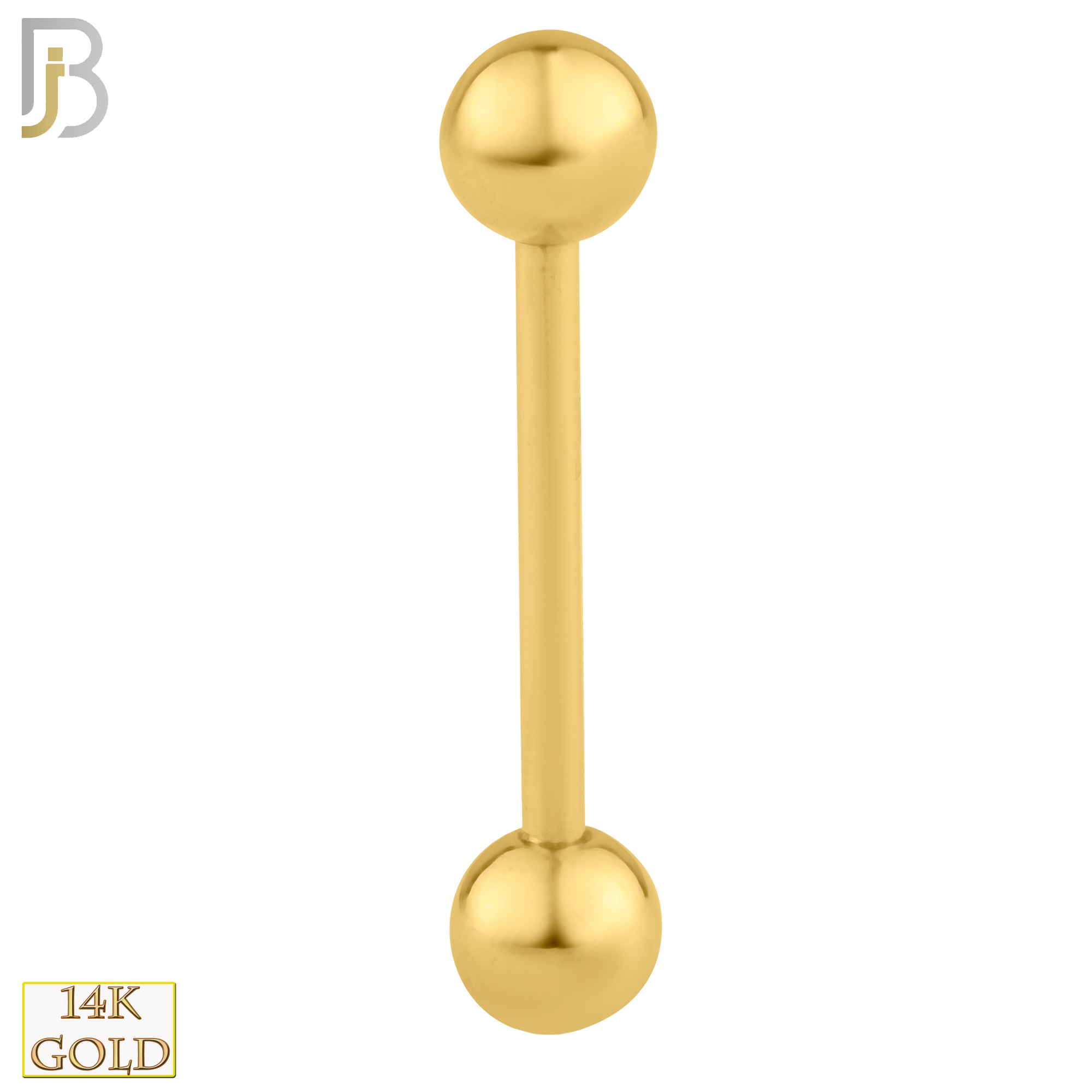 14-BB01Y16 - 14k Solid Gold 16g Barbell with Plain 5mm Ball Externally Threaded image 1