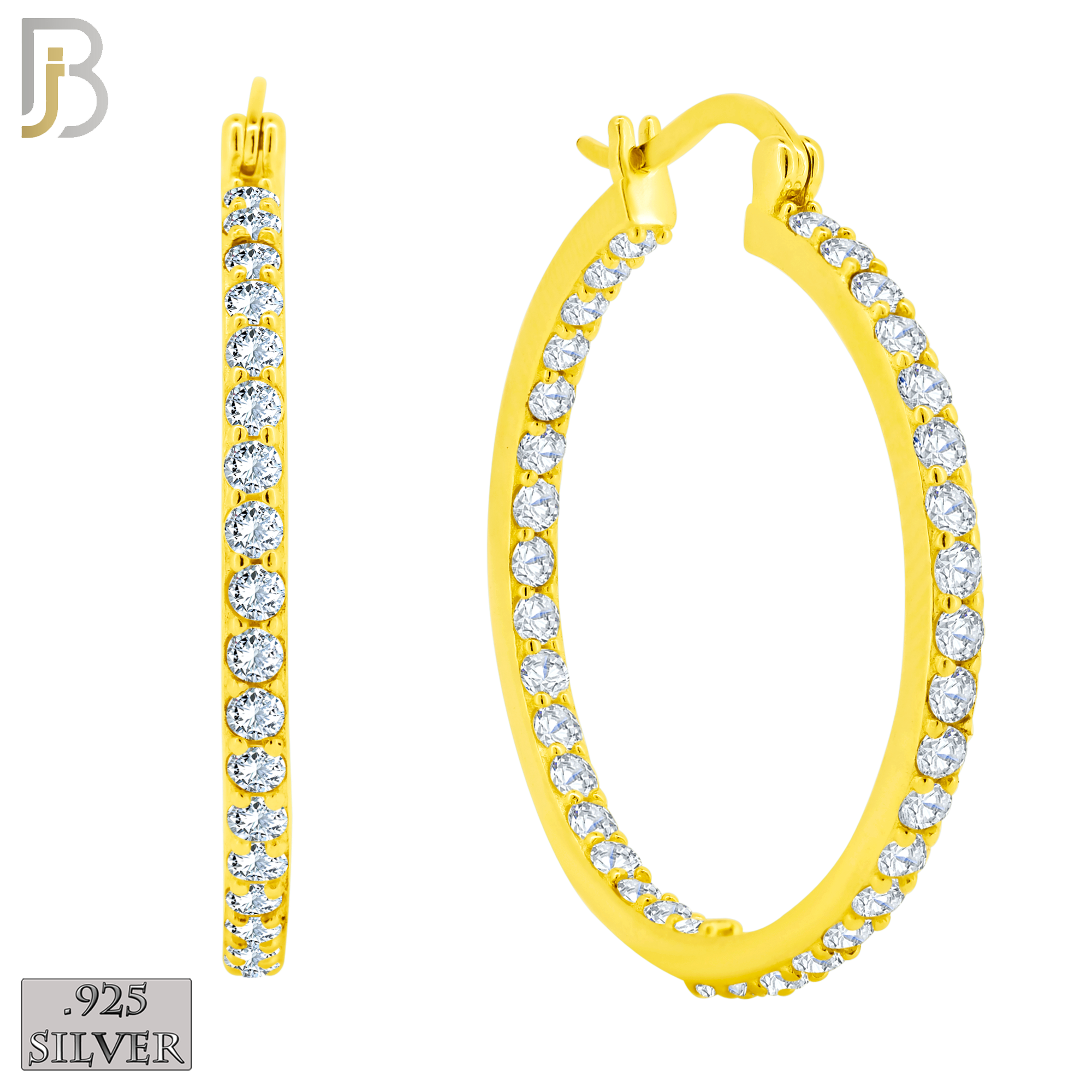 925-ES252 - .925 Sterling Silver Hinged Hoop Earrings with Zircon image 9