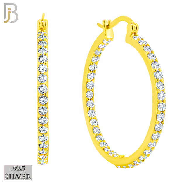 925-ES252 - .925 Sterling Silver Hinged Hoop Earrings with Zircon image 9