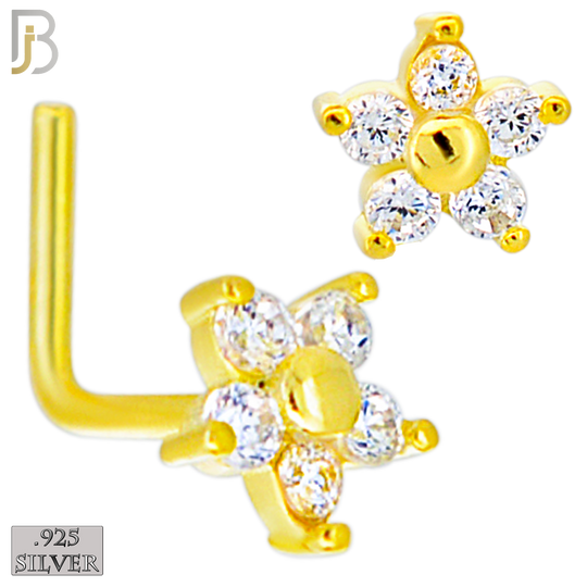 925-NR31LGSC - 925 Sterling Silver 5 Petal Flower with CZ L Shape Nose Ring (Pack of 6) image 2