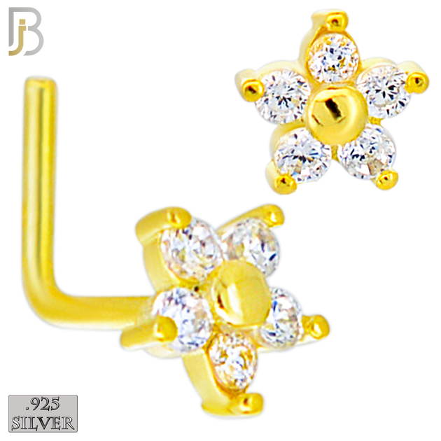 925-NR31LGSC - 925 Sterling Silver 5 Petal Flower with CZ L Shape Nose Ring (Pack of 6) image 2