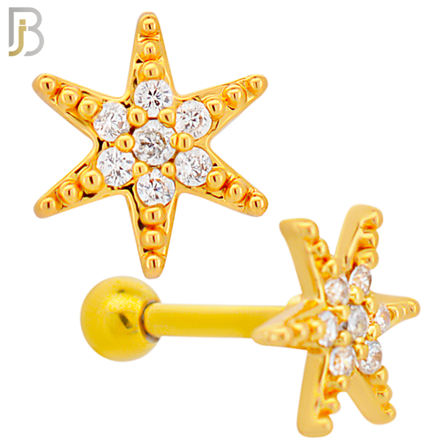 TB11 - 316L Surgical Steel Star Design with Zircon Tragus Barbell Cartilage Piercing Screw Ball (PACK OF 6) image 2