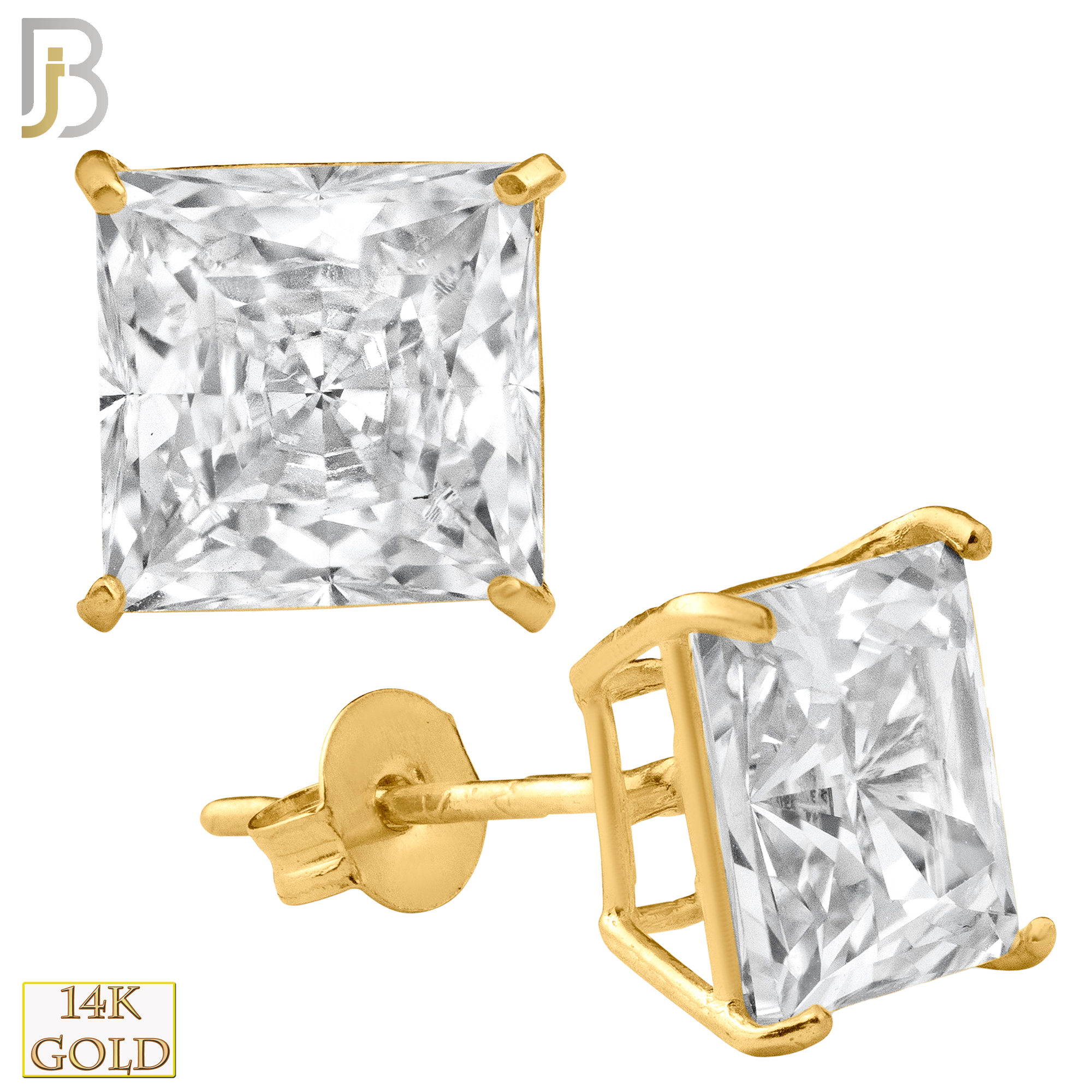 14-ES72YC - 14K Yellow Gold Earring Stud Casting Square Prong Setting Clear Zircon image 1
