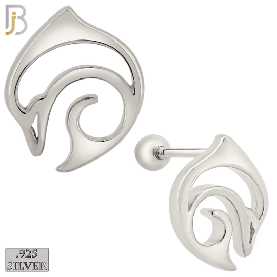 925-ES413 - Screw Ball Back - 925 Sterling Silver Plain Hollow Dolphin Curl Stud Earrings image 0