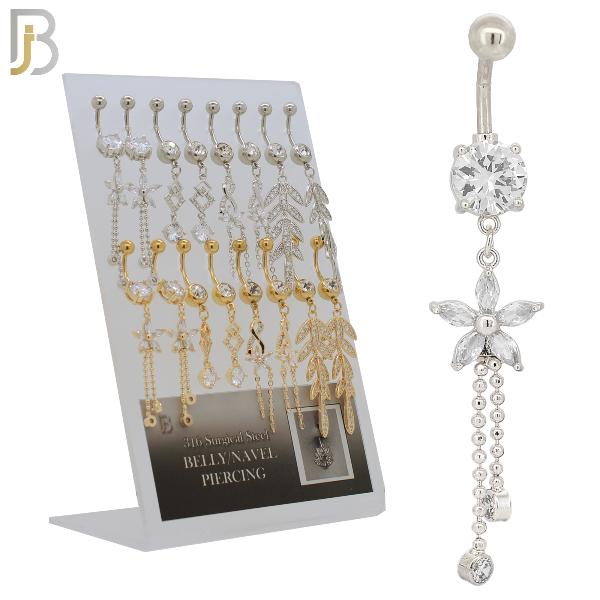 PK-N005 - 316L Surgical Steel Different Designs Dangle Belly Rings - Pack of 16 image 0