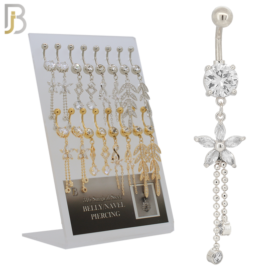 PK-N005 - 316L Surgical Steel Different Designs Dangle Belly Rings - Pack of 16 image 0