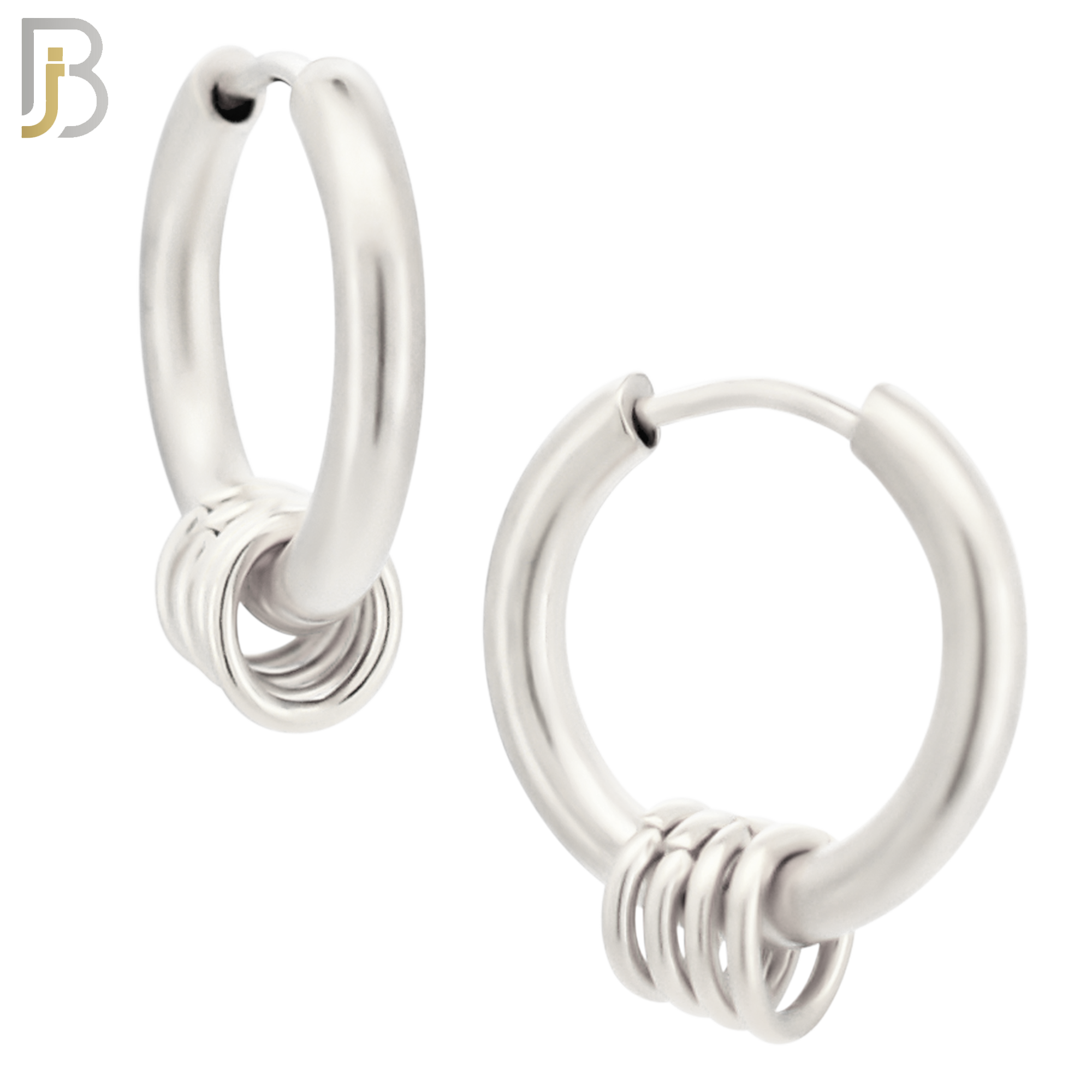 ES279 - 316L Stainless Steel Plain Huggies with 5 Rings Clip On - Steel image