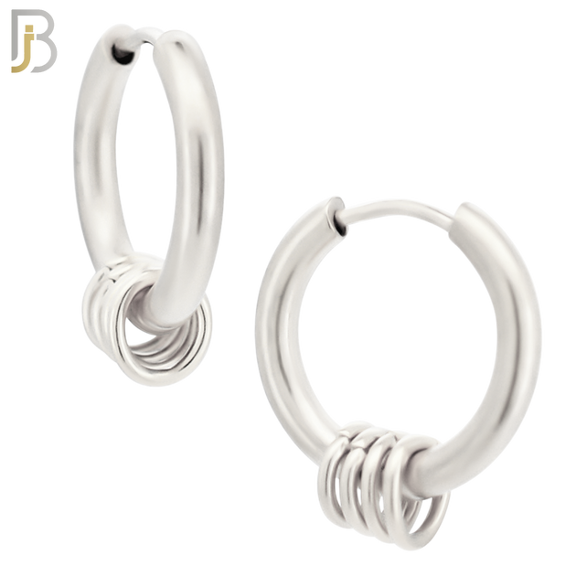 ES279 - 316L Stainless Steel Plain Huggies with 5 Rings Clip On - Steel image