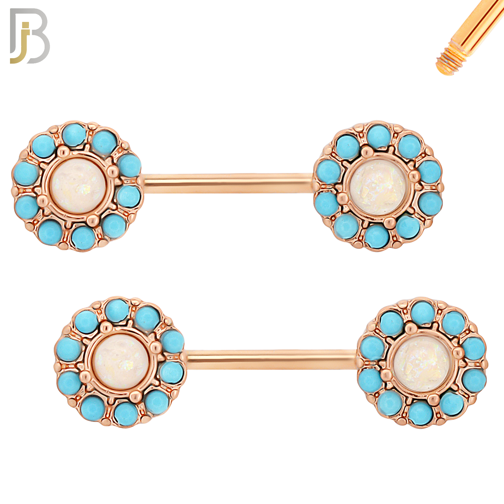 NP13 - 316L Surgical Steel Screw Round Opal with Stone Nipple Ring Piercing image 1