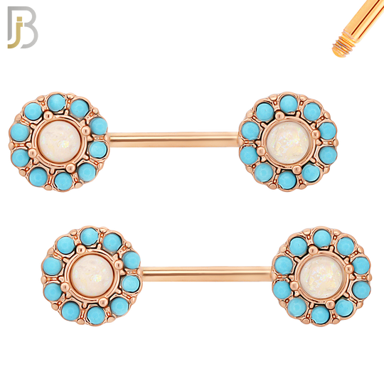 NP13 - 316L Surgical Steel Screw Round Opal with Stone Nipple Ring Piercing image 1