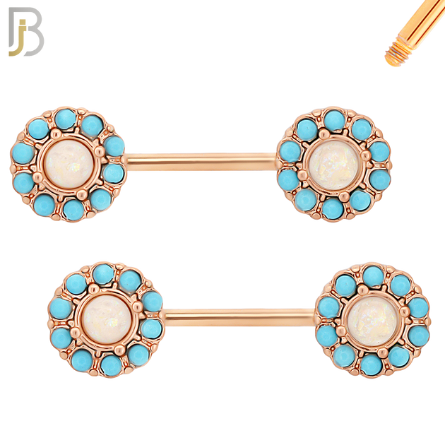 NP13 - 316L Surgical Steel Screw Round Opal with Stone Nipple Ring Piercing image 1