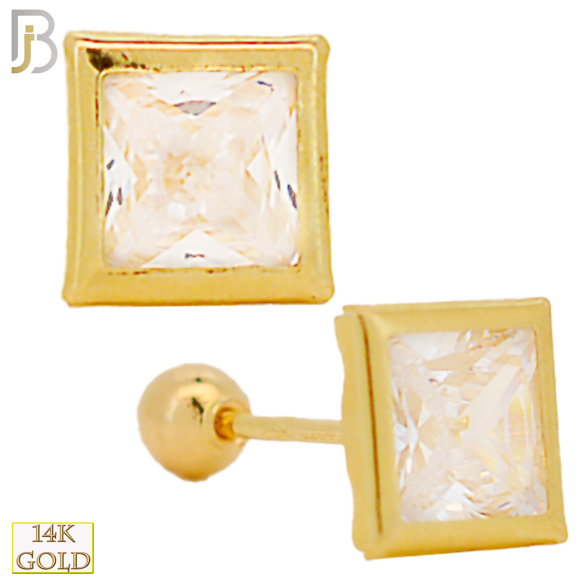 14-ES37YC - 14k Yellow Gold Screw Back Square Shape Design Zircon in Bezel Setting Earring Stud image 0