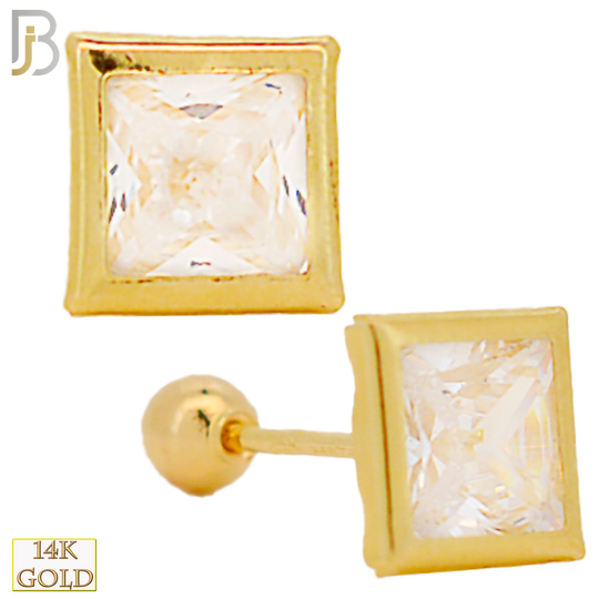 14-ES37YC - 14k Yellow Gold Screw Back Square Shape Design Zircon in Bezel Setting Earring Stud image 0