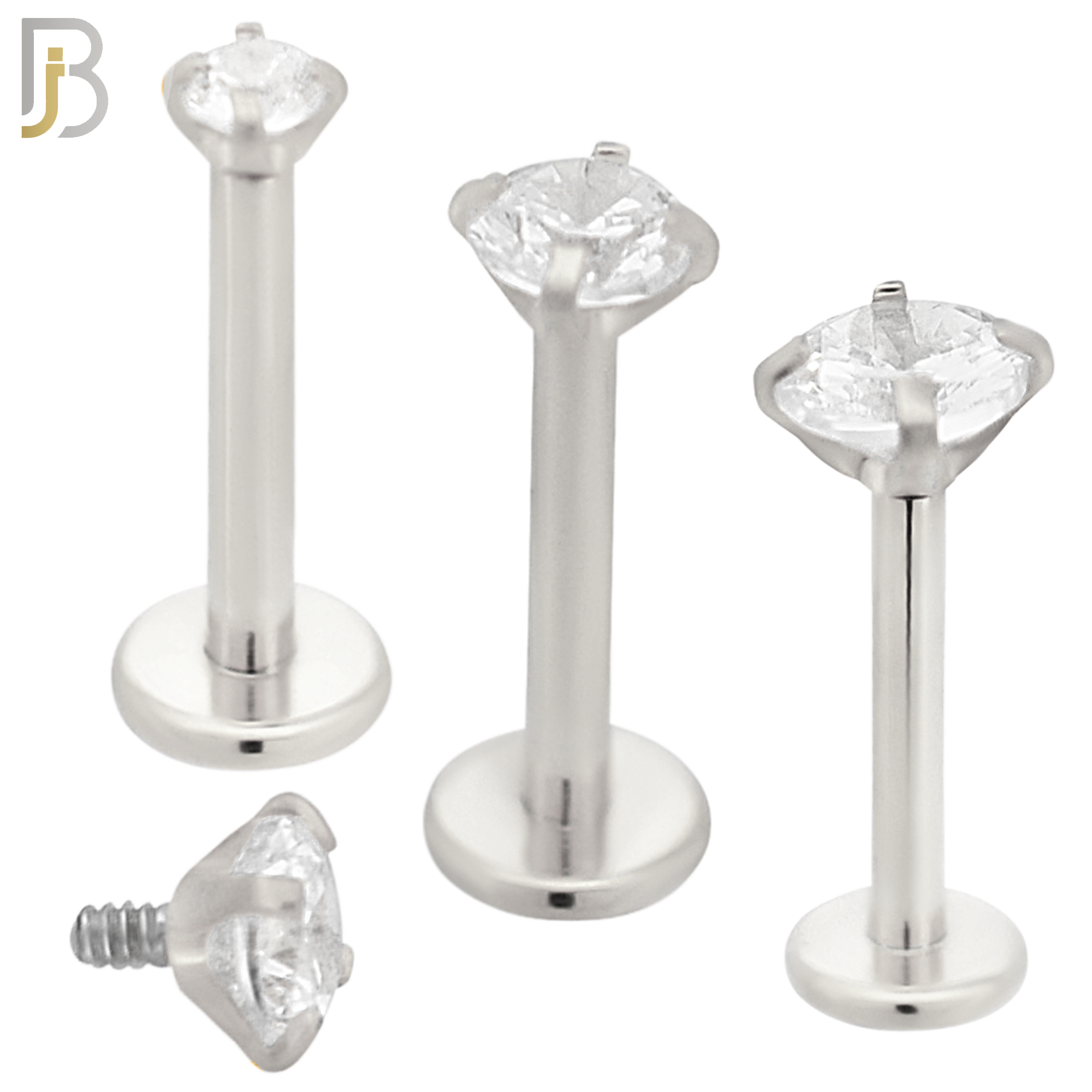 LB14SC16 - 316L Surgical Steel Bar Prong Setting  Zircon Internally Threaded Labret image 0