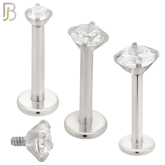LB14SC16 - 316L Surgical Steel Bar Prong Setting  Zircon Internally Threaded Labret image 0
