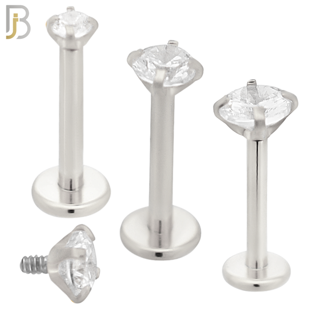 LB14SC16 - 316L Surgical Steel Bar Prong Setting  Zircon Internally Threaded Labret image 0