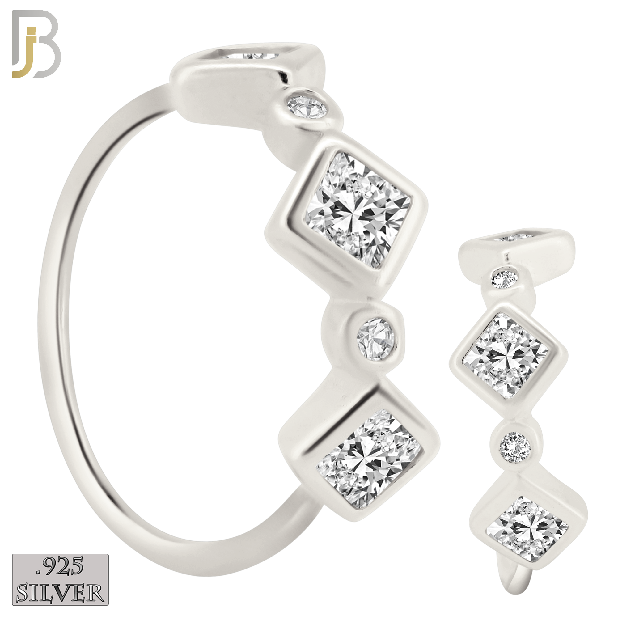 925-CT104 - 925 Sterling Silver Alternating Square and Round Zircons in Bezel Settings Twist to Open Hoops (Pack of 6) image 0