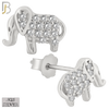 925-ES196 - .925 Sterling Silver Elephant Design Earring Stud with Clear Zircon image 1