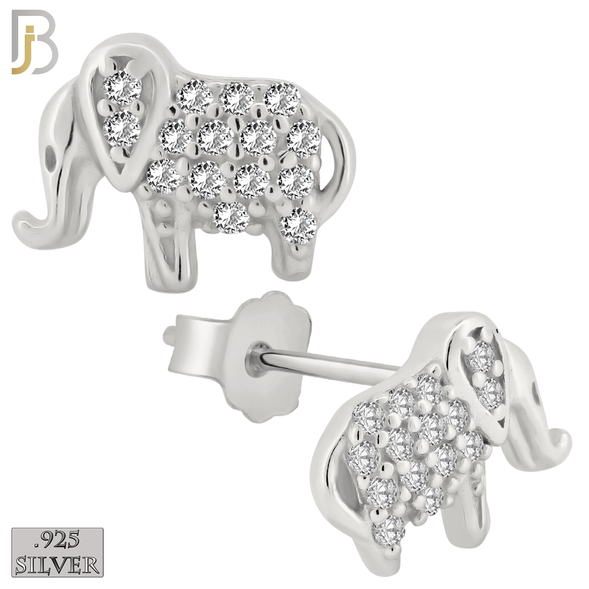 925-ES196 - .925 Sterling Silver Elephant Design Earring Stud with Clear Zircon image 1