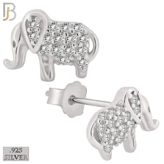 925-ES196 - .925 Sterling Silver Elephant Design Earring Stud with Clear Zircon image 1