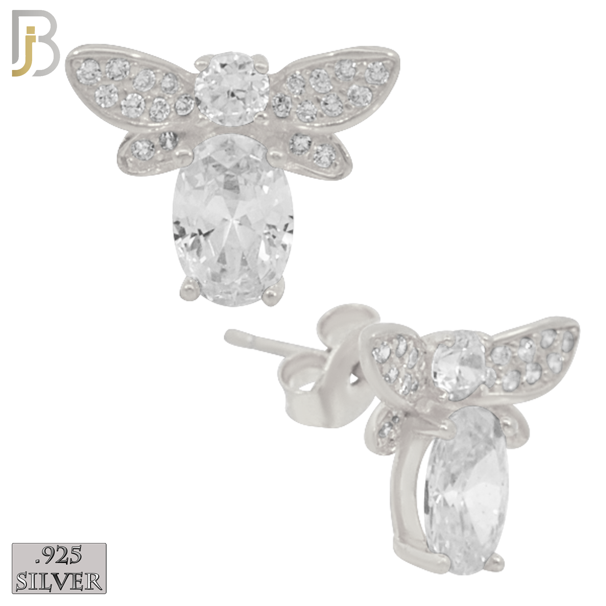 925-ES220 – .925 Sterling Silver Bee Design Earring Stud with Zircon for Bee's Body and Head image 1