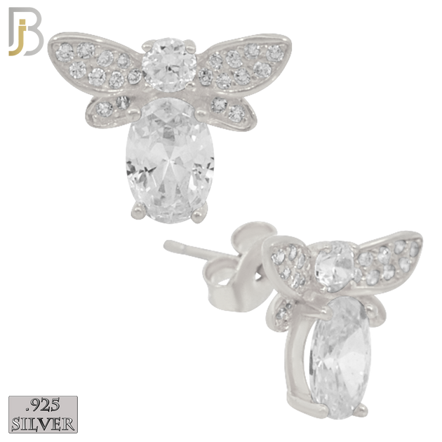 925-ES220 – .925 Sterling Silver Bee Design Earring Stud with Zircon for Bee's Body and Head image 1