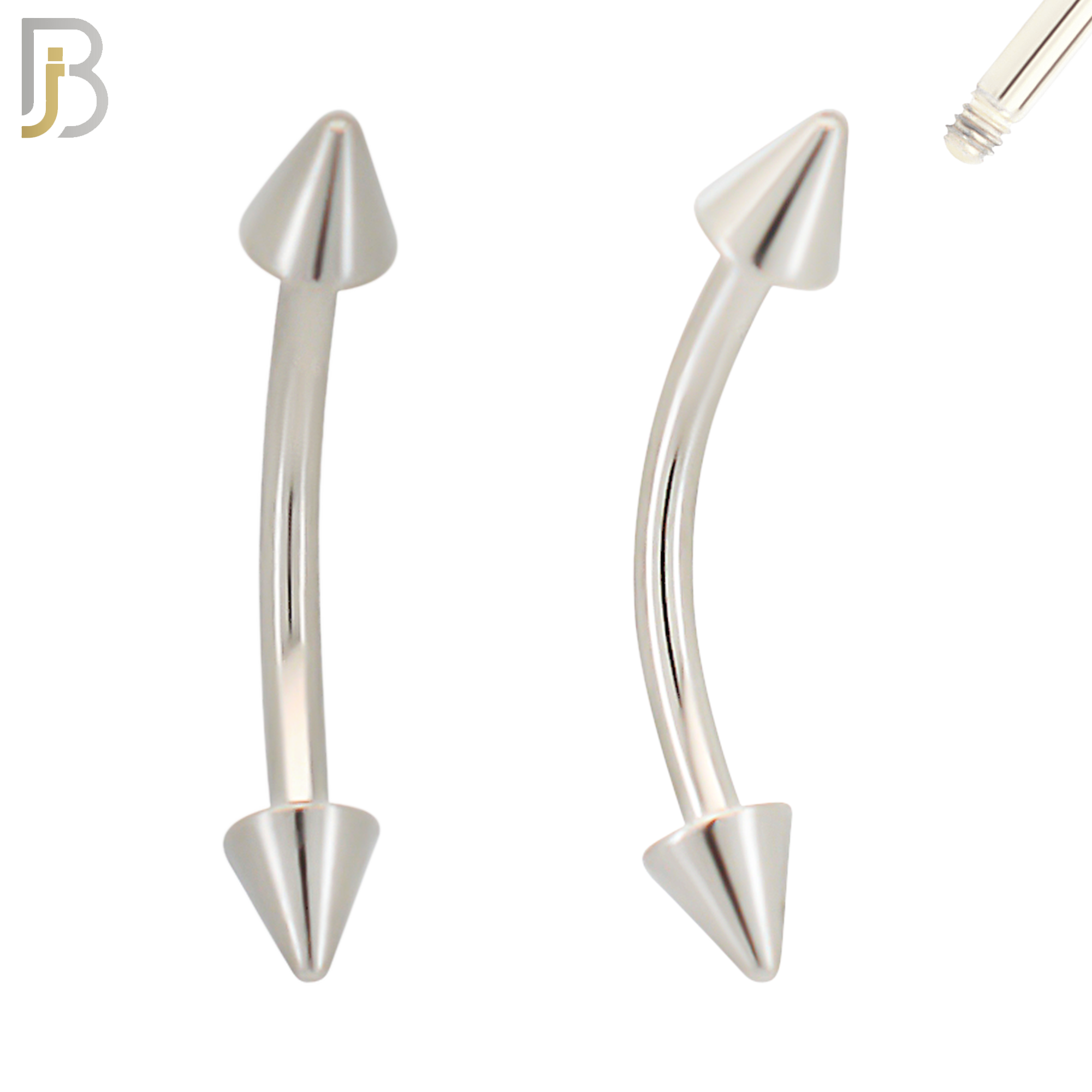 EC02S14 - 14g Thickness 316L Surgical Steel Curved Plain Barbell Screw Spike External Threaded image 0