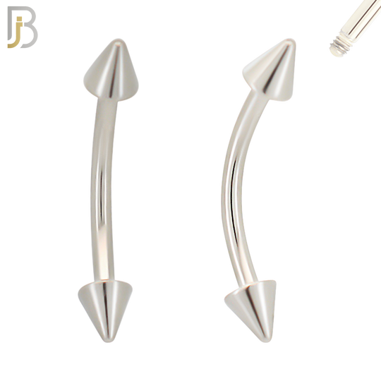 EC02S14 - 14g Thickness 316L Surgical Steel Curved Plain Barbell Screw Spike External Threaded image 0
