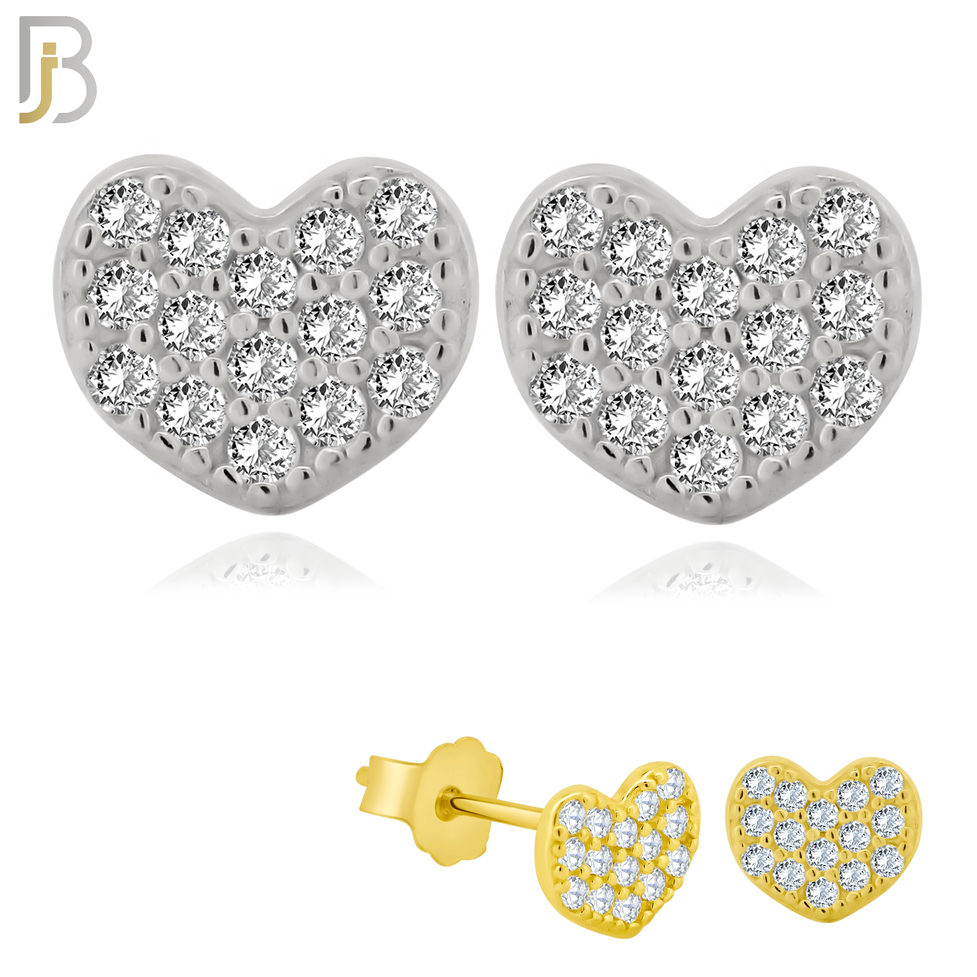 925-ES140 - .925 Sterling Silver Heart Design with Zircon Design Earring Stud image 0
