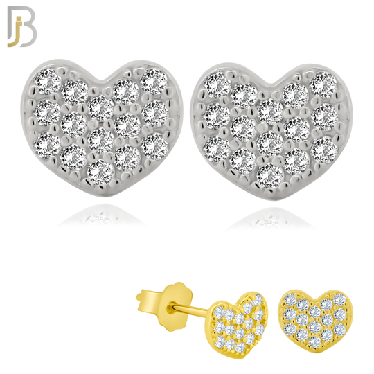 925-ES140 - .925 Sterling Silver Heart Design with Zircon Design Earring Stud image 0