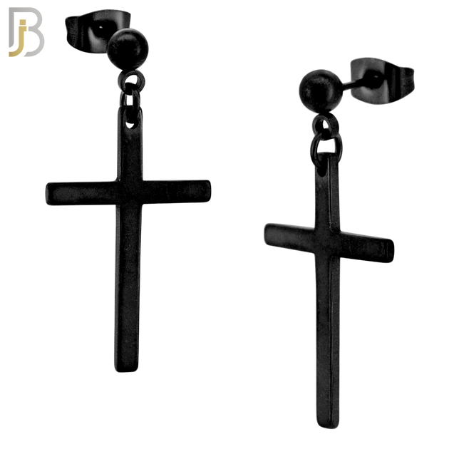 ES90 - 316L Stainless Steel Dangling 25x16mm Cross Design Earrings Stud image 2