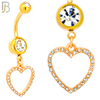 N026  - 316L Stainless Steel Dangling Hollow Heart with Zircon Design Belly Ring with 4mm Screw Ball image