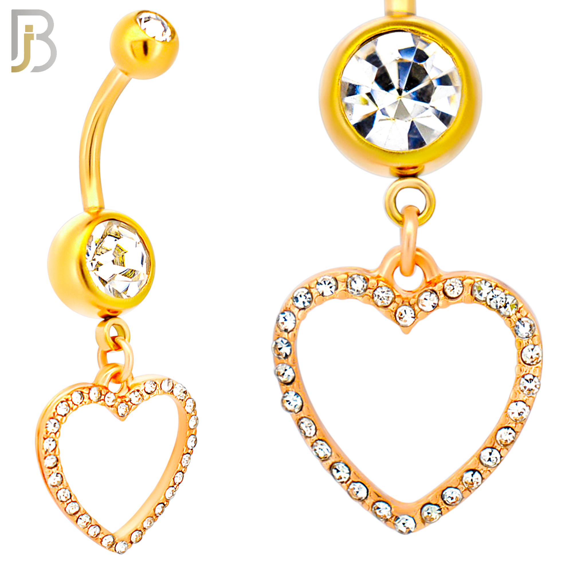 N026  - 316L Stainless Steel Dangling Hollow Heart with Zircon Design Belly Ring with 4mm Screw Ball image