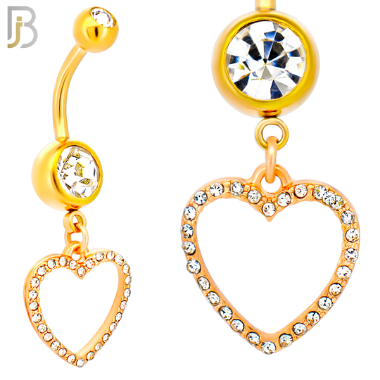 N026  - 316L Stainless Steel Dangling Hollow Heart with Zircon Design Belly Ring with 4mm Screw Ball image
