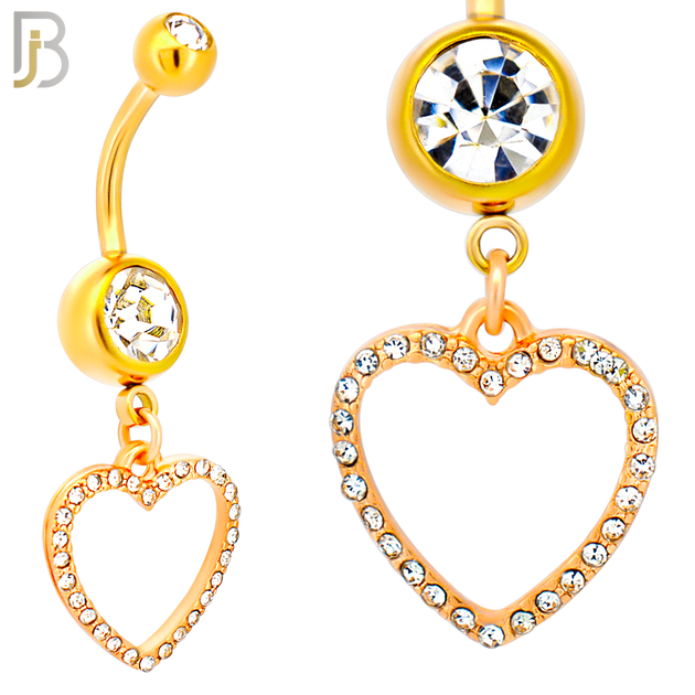 N026  - 316L Stainless Steel Dangling Hollow Heart with Zircon Design Belly Ring with 4mm Screw Ball image
