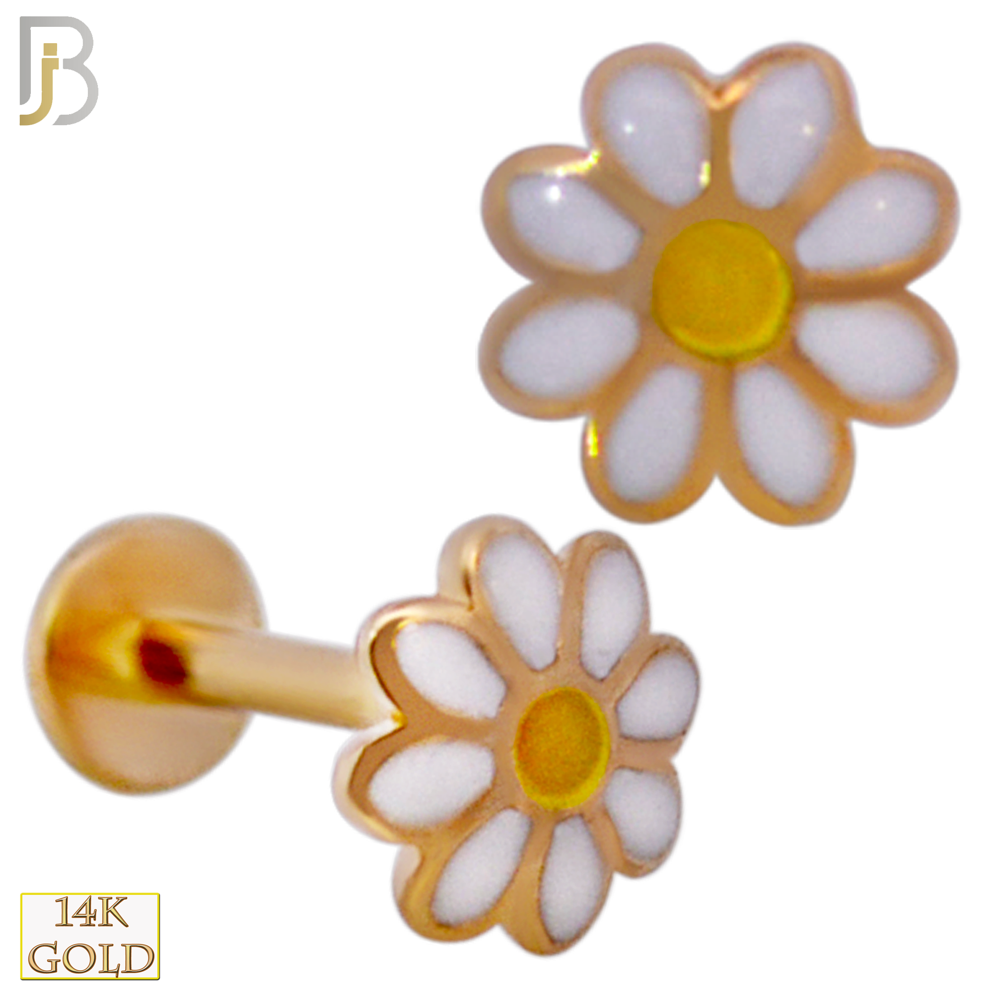 14-LB94 - 14k Yellow Gold 9 White Petal Daisy Flower Labret image 0