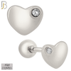 925-ES211 - Screw Ball Back - .925 Sterling Silver Plain Heart Shaped Earring Stud with Single Clear Zircon image 1