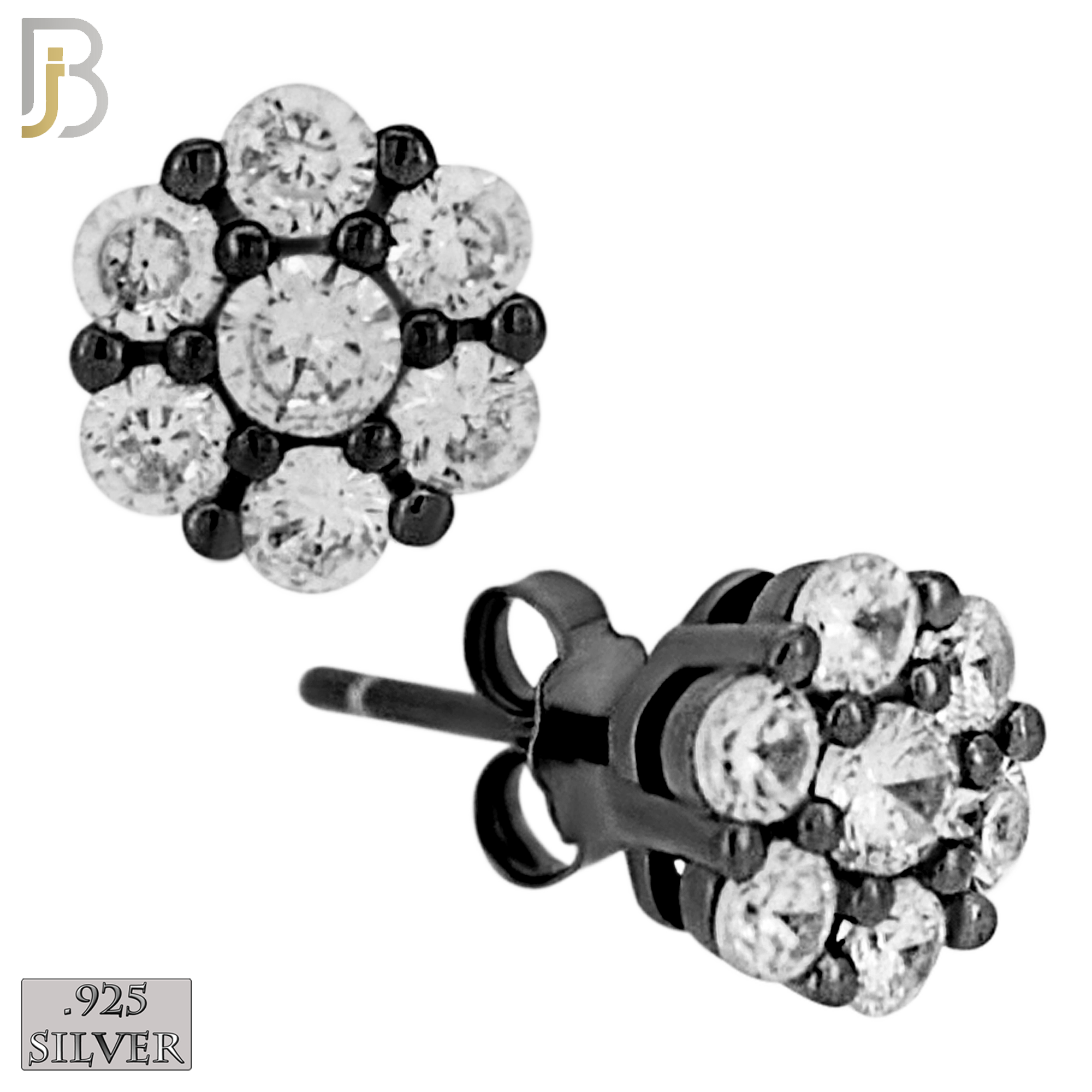 925-ES488K - 925 Sterling Silver Round Flower Push Back Stud Earring image 1