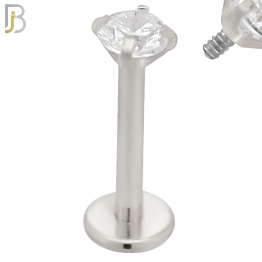 LB14SC16 - 316L Surgical Steel Bar Prong Setting  Zircon Internally Threaded Labret image 3