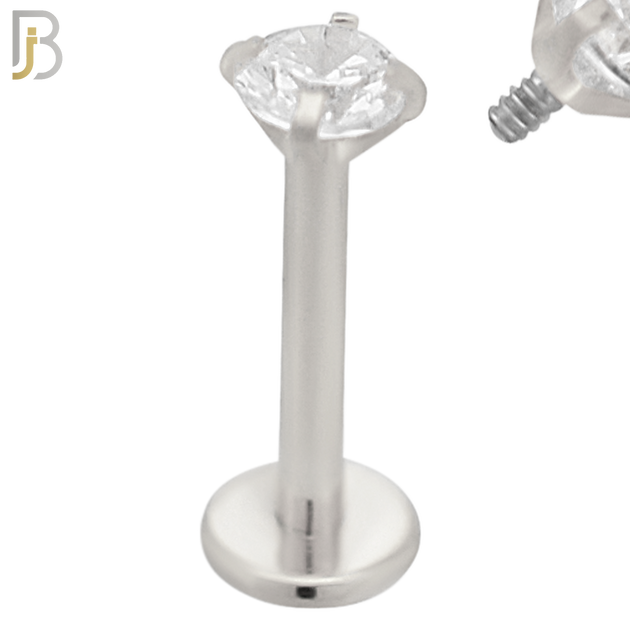 LB14SC16 - 316L Surgical Steel Bar Prong Setting  Zircon Internally Threaded Labret image 3