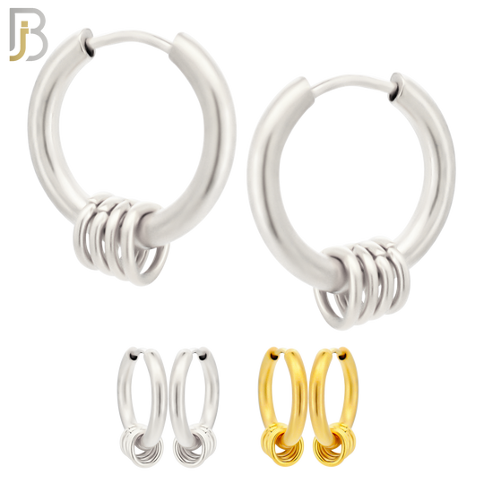 ES279 - 316L Stainless Steel Plain Huggies with 5 Rings Clip On image 0