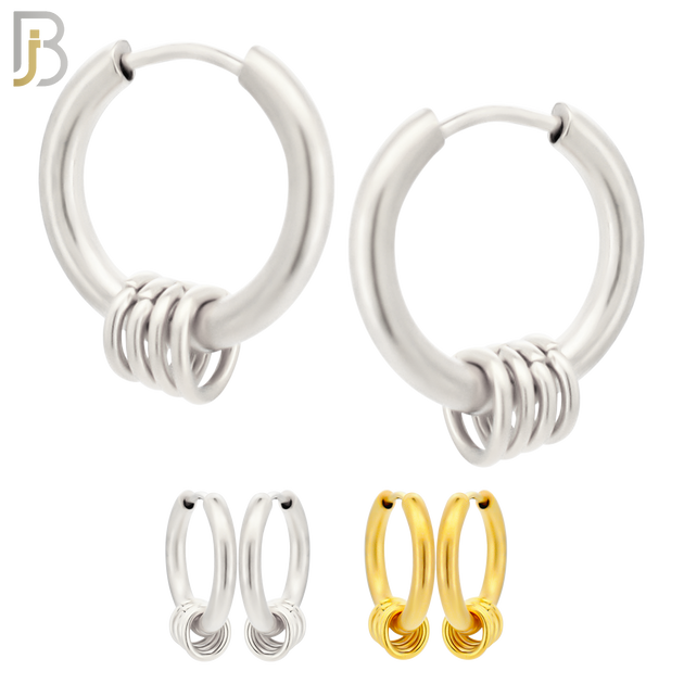 ES279 - 316L Stainless Steel Plain Huggies with 5 Rings Clip On image 0